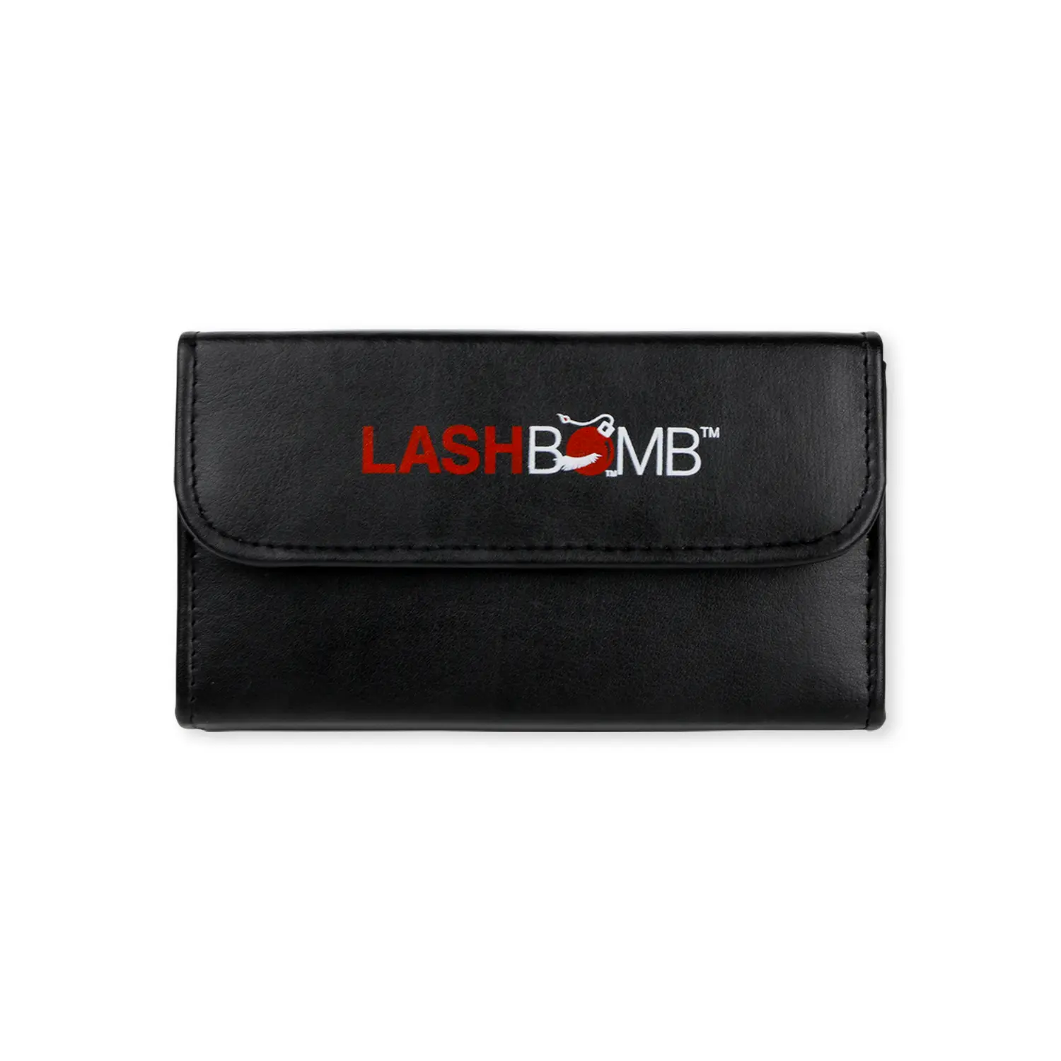 LASHBOMB 8 Piece Tweezer Case - Folding Tweezer Case, Black Faux Leather Exterior with Red Fabric Interior, Holds 8 Tweezers, Metal Button Snap Closing