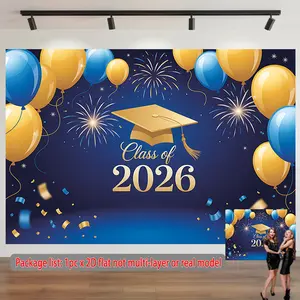 Graduation Background Cloth Tapestry Wall Hanging Banner Class of 2026 Balloon Fireworks Party Backdrop Decoration Classroom Office