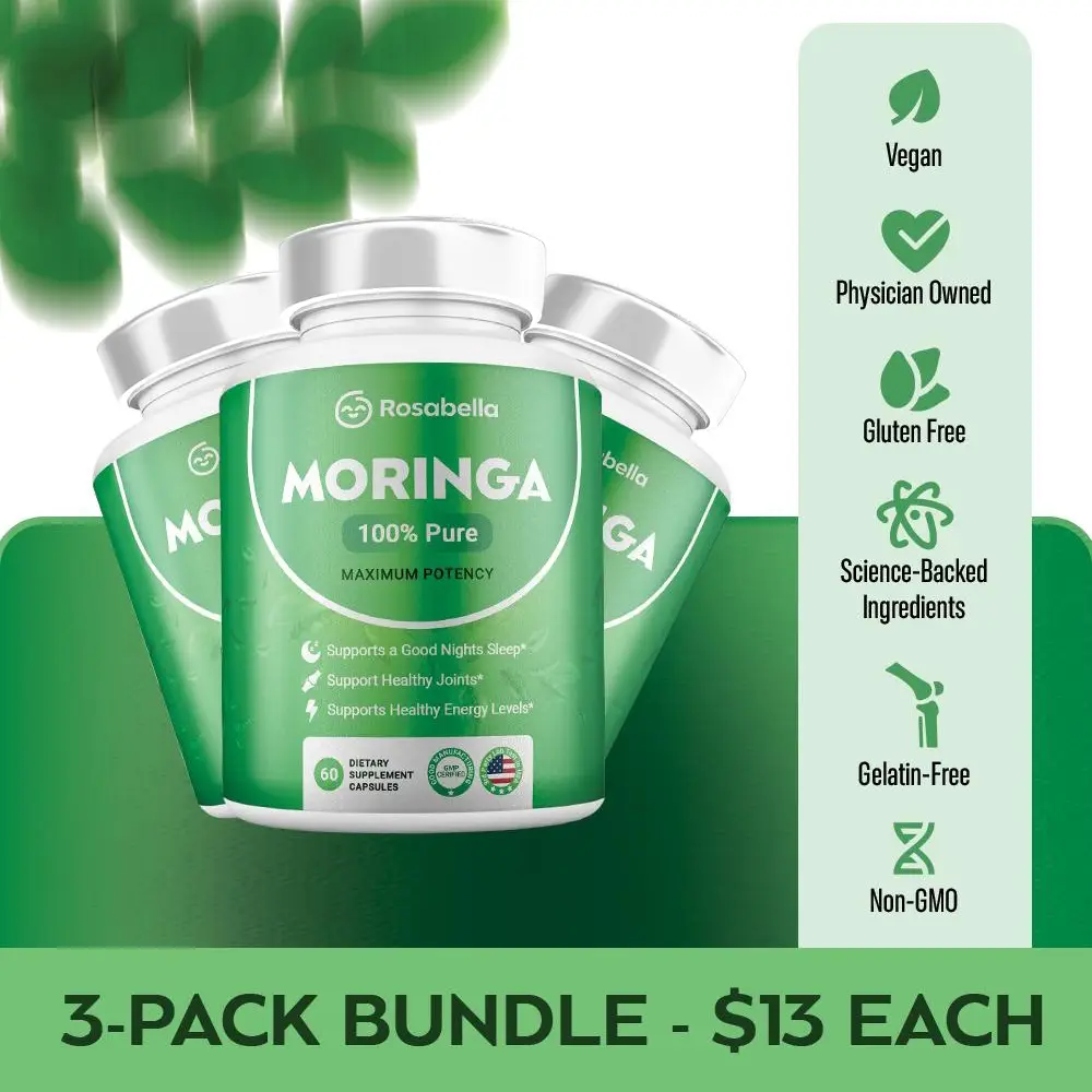 3 Pack of Rosabella Moringa Capsules (800mg) for Immune Support, Gut Health & Vitamins