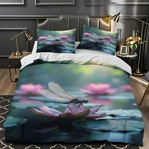 2/3Pcs Comfortable Dragonfly Lotus Leaf Morning Light Quilt Cover Set With High-Definition Digital Printing, Suitable For All Year Round! Clearance Sale Perfect Gift 100% Polyester Fiber Machine Washable (1 Duvet Cover +1/2 Pillowcase, No Filling)