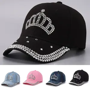 Women'S Crown Embroidery Baseball Cap - Personalized, Fashionable, Adjustable Buckle Closure, Casual Rhinestone Design, Lightweight Cotton Blend