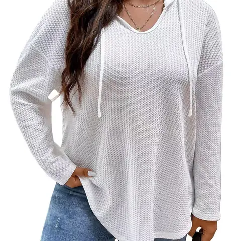 [Plus Size] Solid Drawstring Drop Shoulder Hoodie, Casual Long Sleeve Hooded Sweatshirt for Daily Wear, Women's Plus Tops for All Seasons