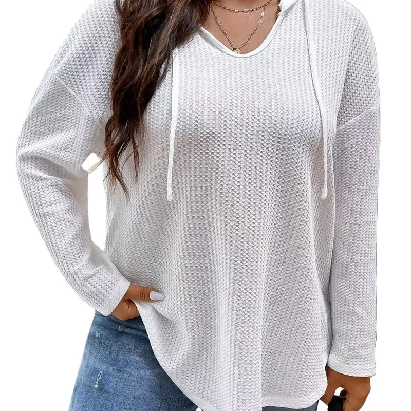 [Plus Size] Solid Drawstring Drop Shoulder Hoodie, Casual Long Sleeve Hooded Sweatshirt for Daily Wear, Women's Plus Tops for All Seasons