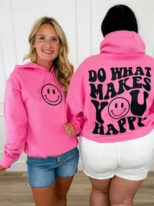 Makes You Happy Cotton Blend Long Sleeve Pink Avery Mae Graphic Hoodie Sweatshirt (Gildan)