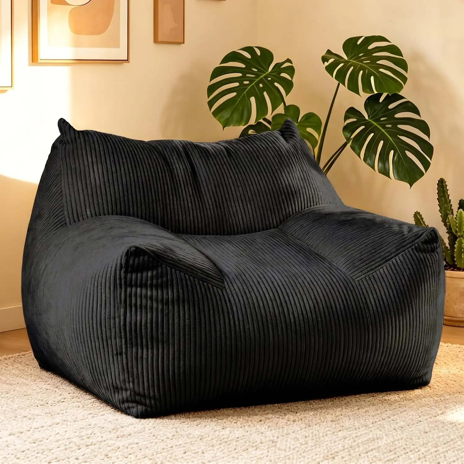 Big Bean Bag Chair with Armrests for Adults | Stuffed Beanbag Chair for small place, Living Room, Bedroom, Vacuum-Compressed, 48 Hours to Fluffs Up