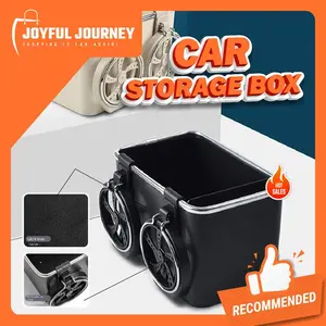 Car Armrest Storage Box with Adjustable Strap Design and Foldable Cup Holder