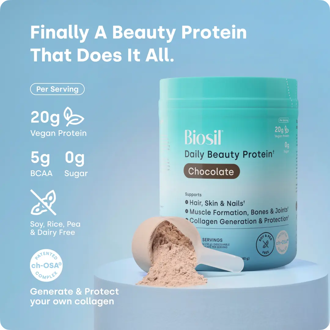 Biosil Daily Beauty Protein Chocolate – 20g Vegan Protein | Collagen Support | Beauty From Within | 0g Sugar