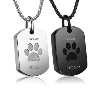 Cat Dog Pet Loss Gift, Urn Necklace for Ashes, Personalized Dog Paw Pendant, Dog Lover Custom Engraved Cremation Jewelry, Memorial Urn Men