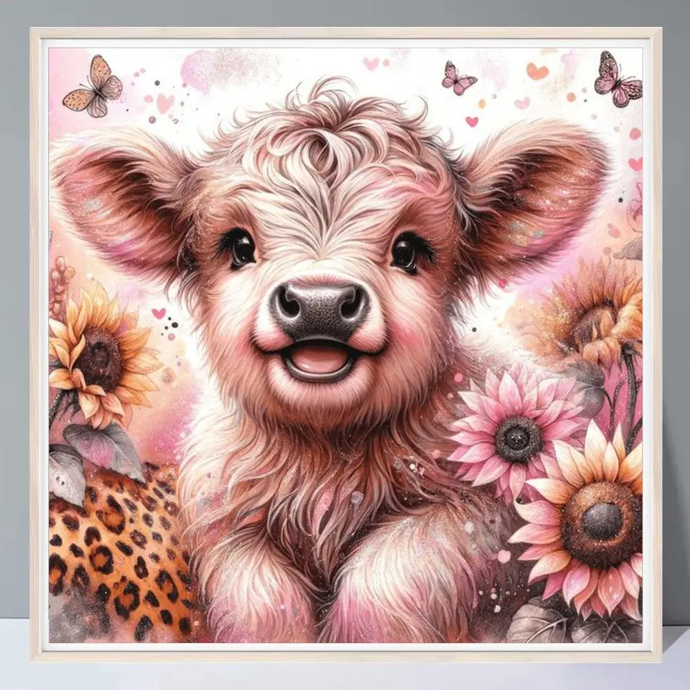 Cattle Pattern 5D Diy Diamond Painting Without Frame, Tool Kits Full Round Diamond Paint Flower Home Decor Wall Art Painting