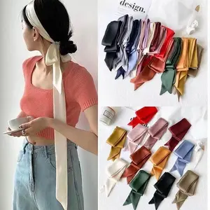 New Ultra-long 200cm Solid Color Thin Narrow Long Silk Scarf for Women Versatile Small Neck Scarf Decorative Hairband Ribbon Hair Tie