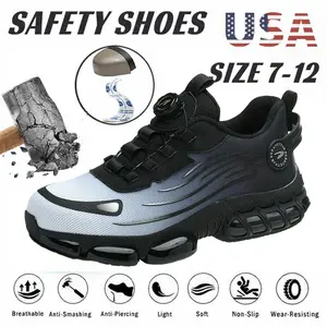 Two Tone Color Men's Breathable Mesh Work Sneakers Steel Toe Protection Anti-Slip EVA Sole Durable Comfort Fit All Seasons Casual Striped Elastic Closure