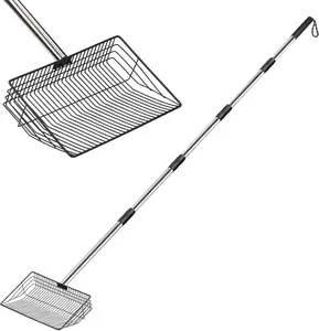 15 inch Large Chicken Poop Scooper, 36 to 63" Adjustable Stainless Steel Handle Litter Scooper Sifting Shovel Chicken Coop Accessories