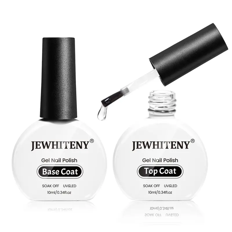 JEWHITENY 2 Bottles 10ML UV Gel Top Coat and Base Coat Set, Smooth No Wipe Quick Drying Long Lasting Glossy Shine for Manicure, Gel Manicure & DIY Nail Care Nail Art Design