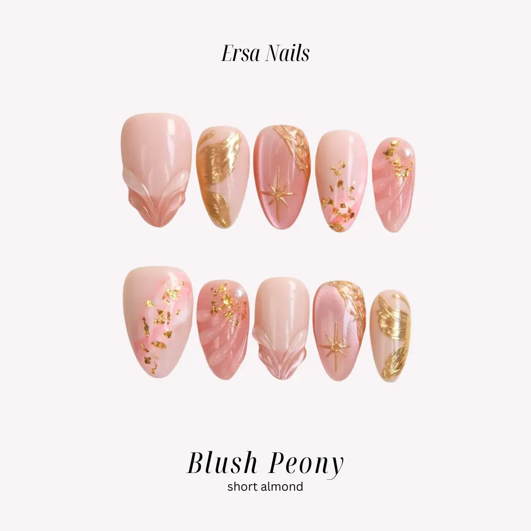 ErsaNails BLUSH PEONY - Short Almond 10 PCS Handmade Press On Nails | Mermaid & French Tip