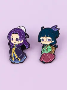 2pcs/set Cartoon Anime Movie Couple Enamel Brooch Pins, Zinc Alloy Material, Cute Simple Badge for Sweater Dress Backpack, Perfect Gift for Friends