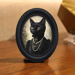Gothic Vintage Cat Frame with Accent, 3D Wood Wall Art for Home & Office, Perfect Halloween and Living Room Decor