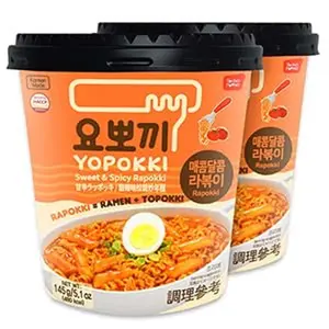 Yopokki Instant Rabokki Cup (Sweet Mild Spicy, 2 Cups) Korean Street food with sweet and moderately spicy sauce Ramen Noodle Topokki Rice Cake - Quick & Easy to Prepare