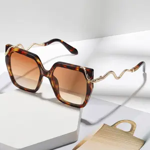 Christmas Gift New Metal Snake Pattern Mirror Leg Large Frame Cat Eye Sunglasses for Men and Women Cross-Border Color Block Retro Square Personality Sunglasses Trend