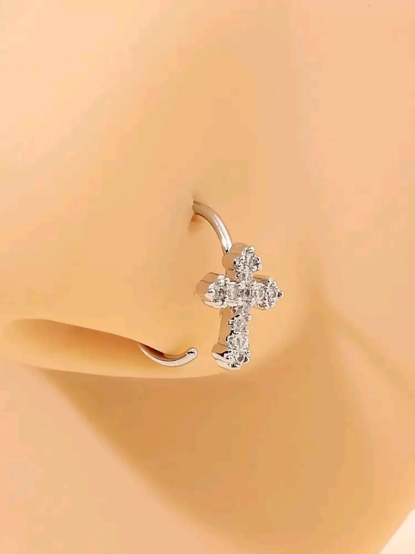 Shiny 20G Circular Nose Ring with Cute Cross Design and Embedded Diamonds, Perfect Daily Piercing Jewelry for Women, Unisex Fashion Accessory, Septum Clicker Ring, Body Jewellery Accessory