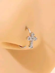 Shiny 20G Circular Nose Ring with Cute Cross Design and Embedded Diamonds, Perfect Daily Piercing Jewelry for Women, Unisex Fashion Accessory, Septum Clicker Ring