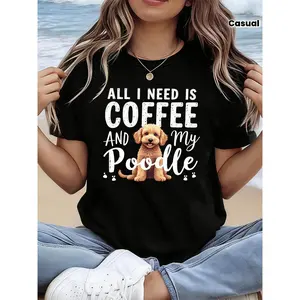 Men’s & women’s coffee culture pet lovers cartoon-style poodle unisex 100% cotton T-shirt, soft, all-season casual streetwear essential, versatile all-season style — 220 g