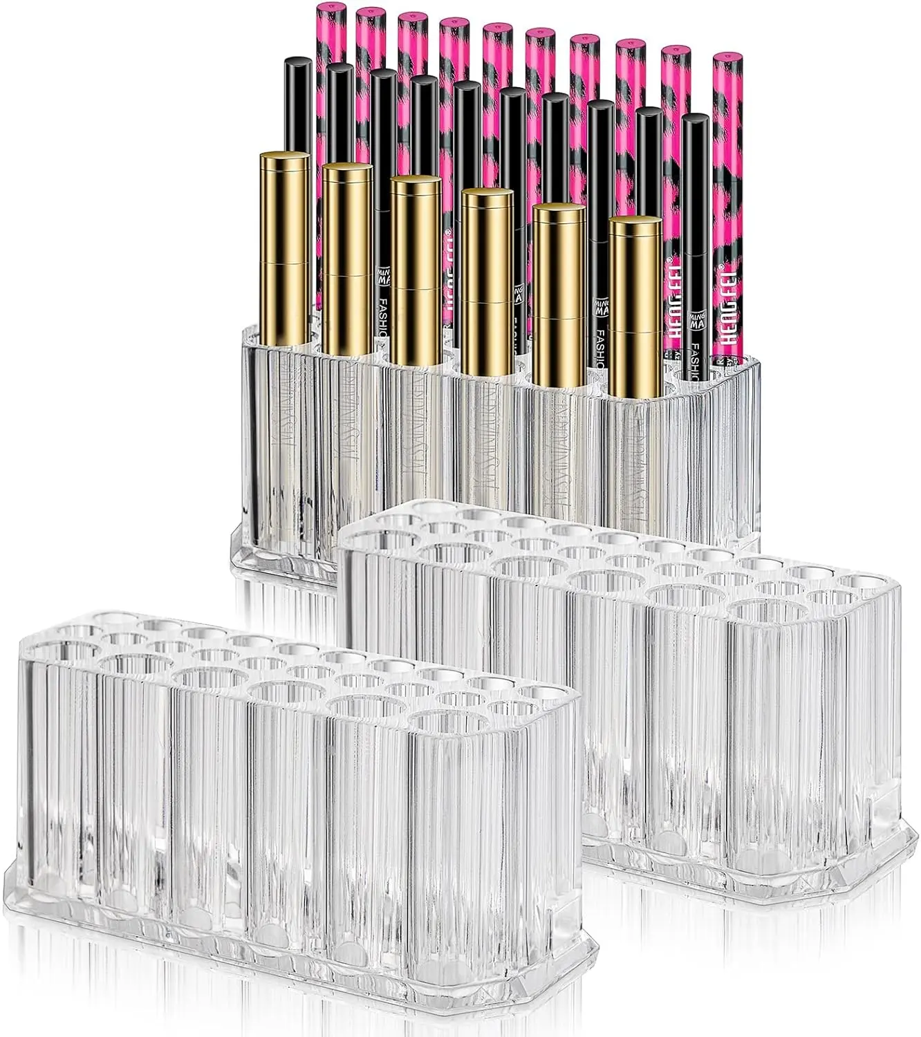 2Pcs Acrylic Eyeliner Lip Liner Holder Organizer, 26 Slots Makeup Brush Pencil Organization Container, Clear Cosmetic Storage Display Holder - Home Improvement.