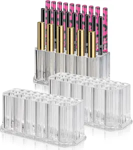 2Pcs Acrylic Eyeliner Lip Liner Holder Organizer, 26 Slots Makeup Brush Pencil Organization Container, Clear Cosmetic Storage Display Holder - Home Improvement.