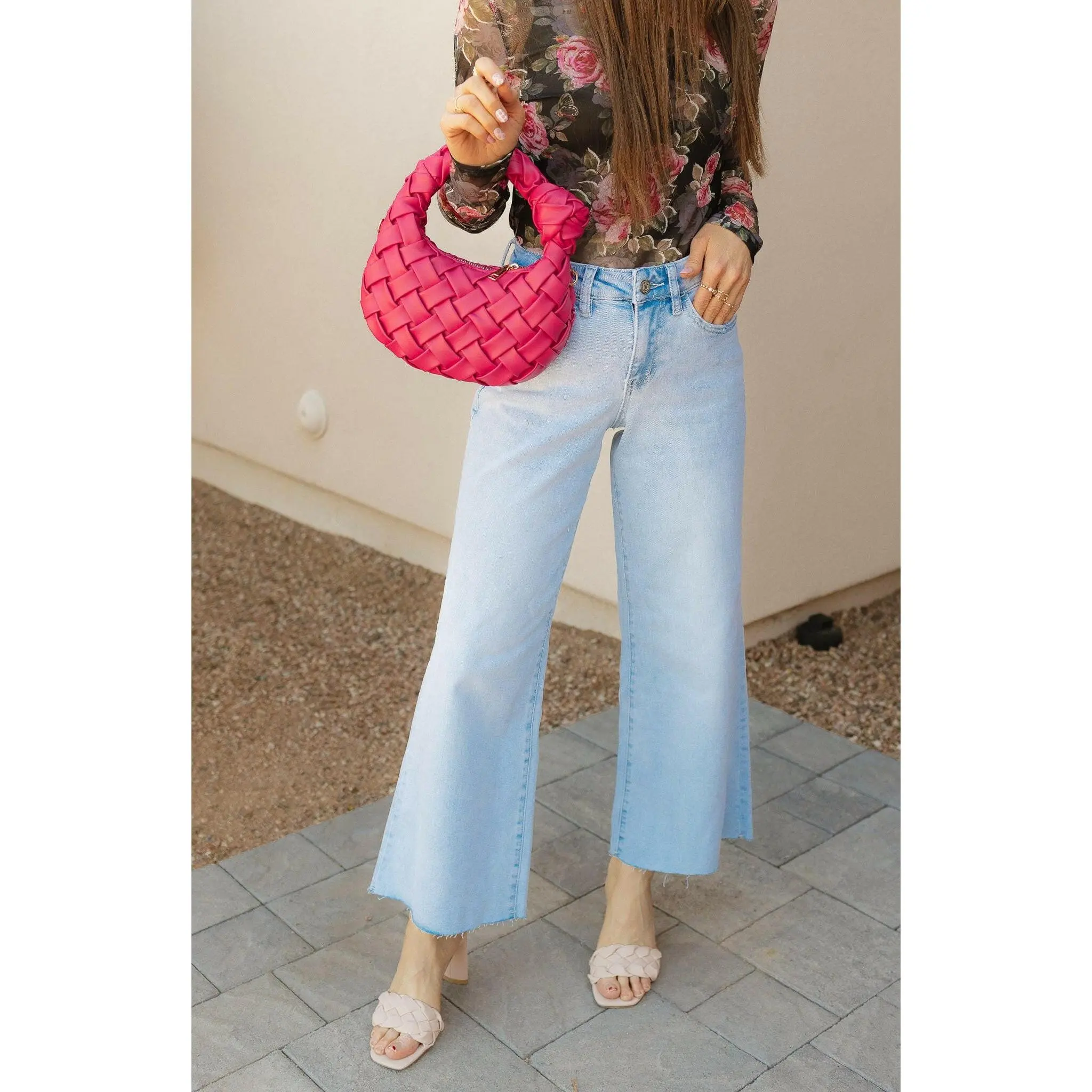 VERVET Sun-Kissed Crop High Rise Wide Leg Jeans, Bodysuit, Tee, Spandex, Blouse, Bottoms, Graphic, Top, Fitted
