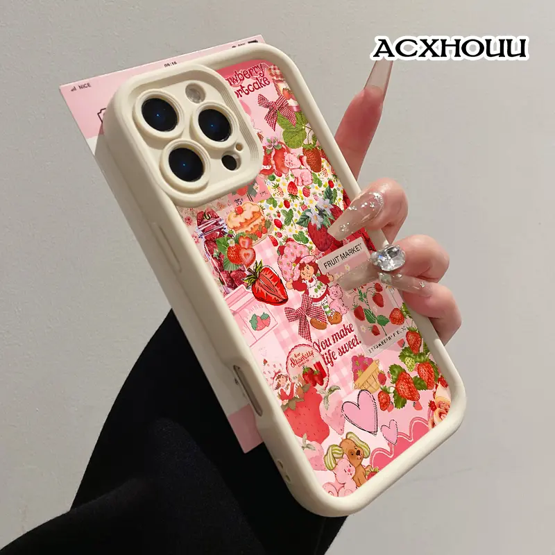 Strawberry Shortcake Collage Smartphone Casing for iPhone 17,16 E Pro Max,15 Plus,14,13,12,11,XS,XR - Handheld Device Protection, Shockproof TPU Bumper, Lightweight, Anti-Scratch Cover, Devices