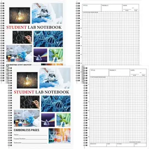 4 Pcs 8.5" x 11" Carbonless Student Lab Notebook 50 Duplicate Page Sets 100 Total Sheets Perforated Scientific Grid Pages with Clear Cover Spiral Bound