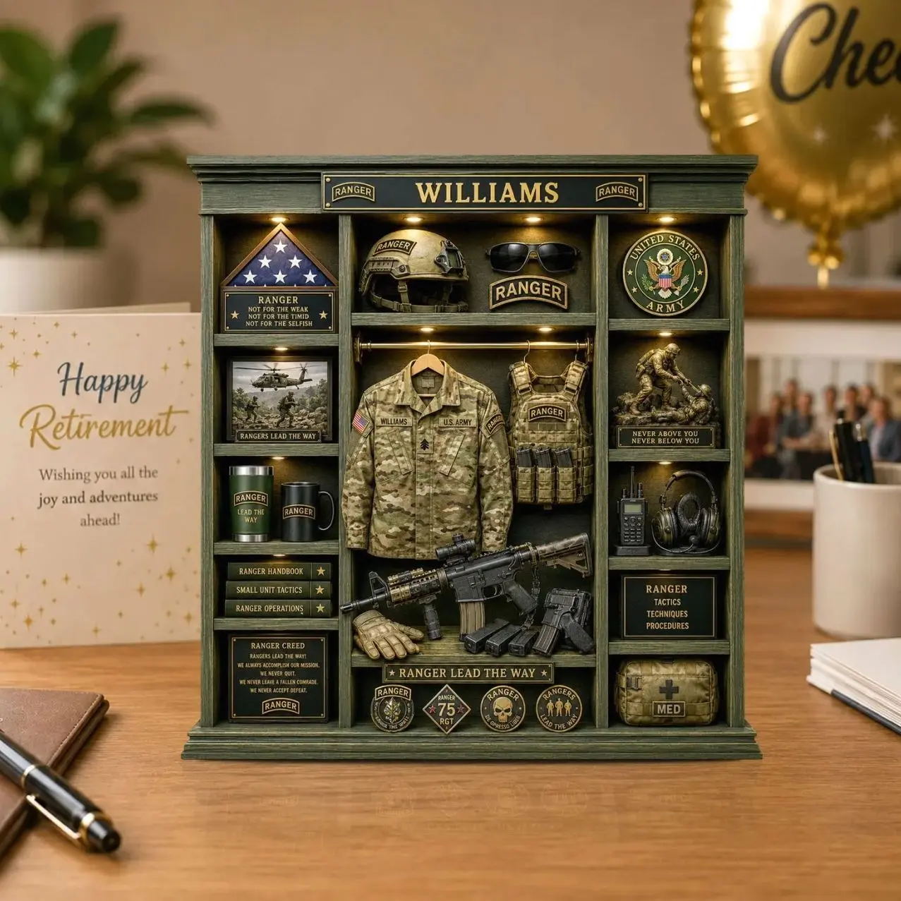 Personalized Army Ranger Display, Custom Soldier Name Sign, Ranger Retirement Gift, Military Service Keepsake, Veteran Desk Decor
