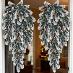2 realistic artificial imitation Christmas pine branches and pinecones - Perfect for Christmas decoration, suitable for hanging at the front door, indoor/outdoor hanging decoration, wall, window, porch, garden decoration, essential for home decoration. Ho