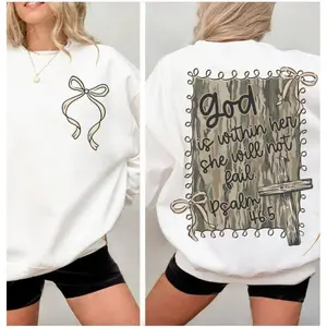 God is Within Her She Will Not Fail Bible Verse 2 Sided Sweater, Camo Coquette Bow Tee, Psalm Camoflauge Gifts