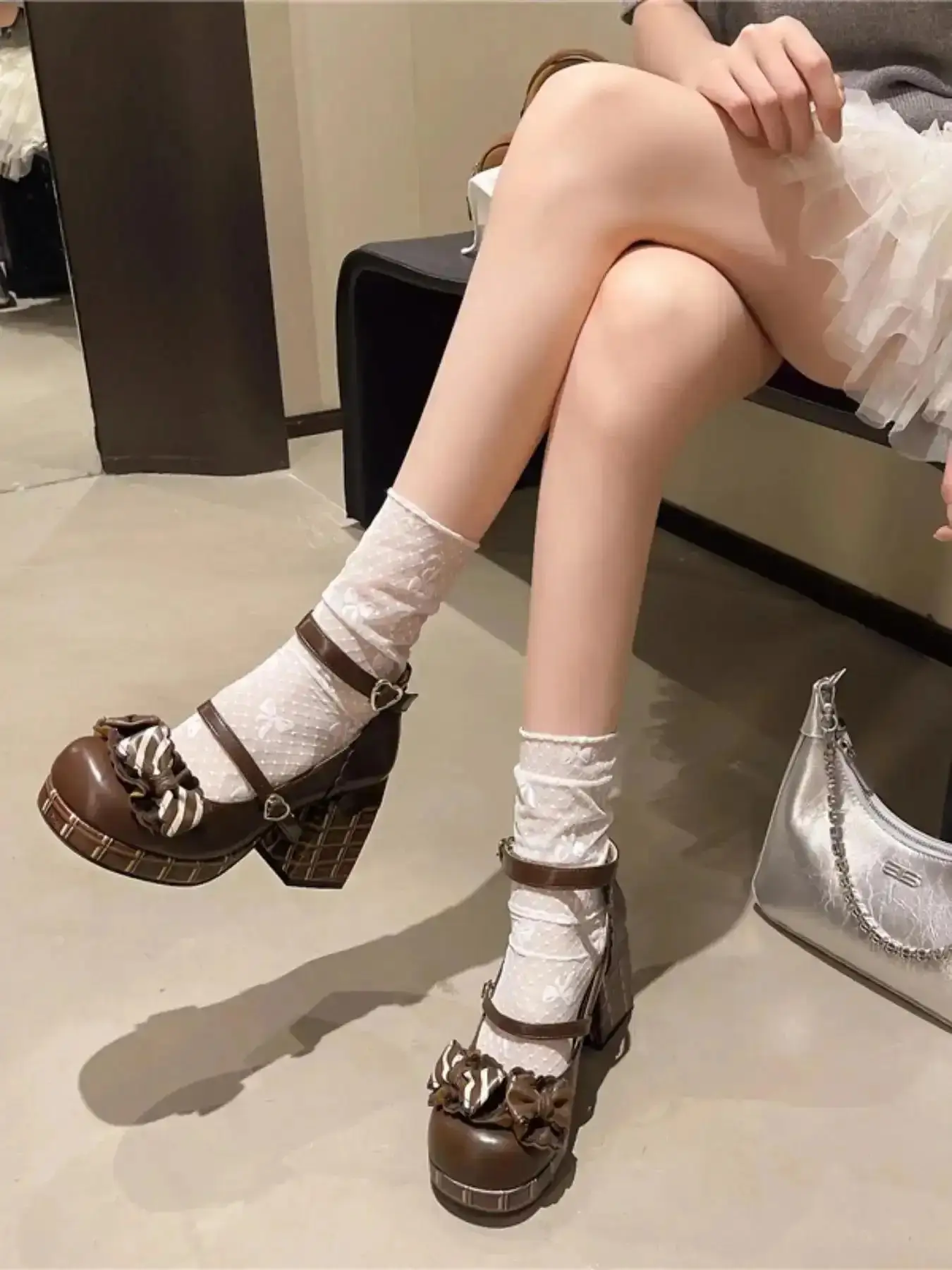 Lolita High Heels, Cute Anime Style Mary Jane Shoes with Bowknot, Comfortable Thick Sole Women's Single Shoes, Strappy Heels, Fashion, Stylish, Trendy, Soft, Durable, Modern, Relaxed