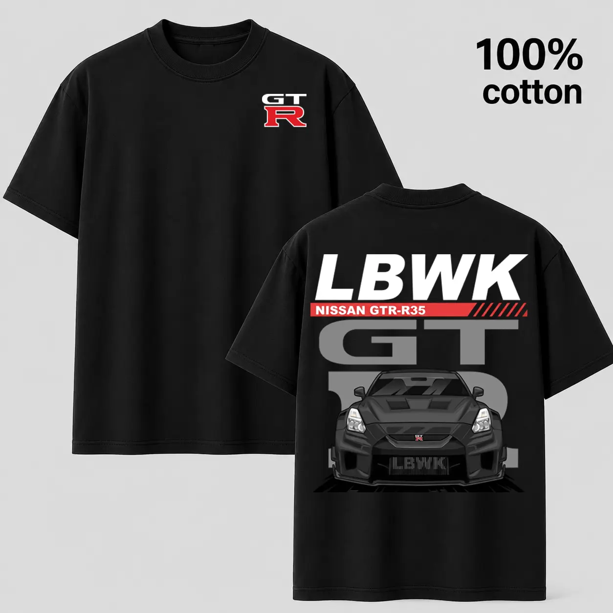 LBWK Nissan GT-R R35 Graphic T-Shirt - 100% Cotton JDM Car Enthusiast Black Tee