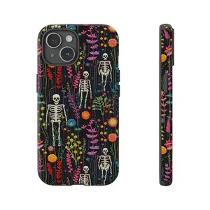 Midnight Vintage Skeletons in Bloom Wildflower Phone Case, Spooky Skeletons in Flowers Phone, Halloween Phone Case for iphone, Cellphone