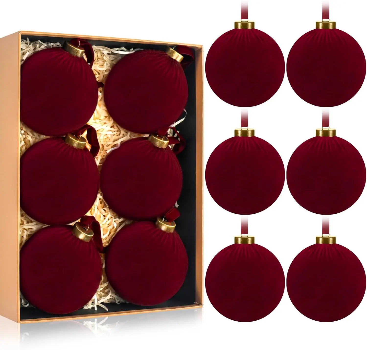 Velvet Christmas Ball Ornaments Set, Large Flocked Shatterproof Round Hanging Xmas Tree Bulbs, 3.94/5.91 Inch Velvet Christmas Tree Decorations for Holiday Home, Party, Garland and Seasonal Decor