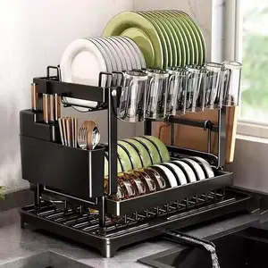 Rustproof Dish Drying Rack, Stainless Steel Dish Rack with Drainboard & Utensil Holder, 2 Tier Dish Racks for Kitchen Counter, Dish Drainers for Kitchen Counter and Sink, Valentine's Day Gifts for Boyfriend