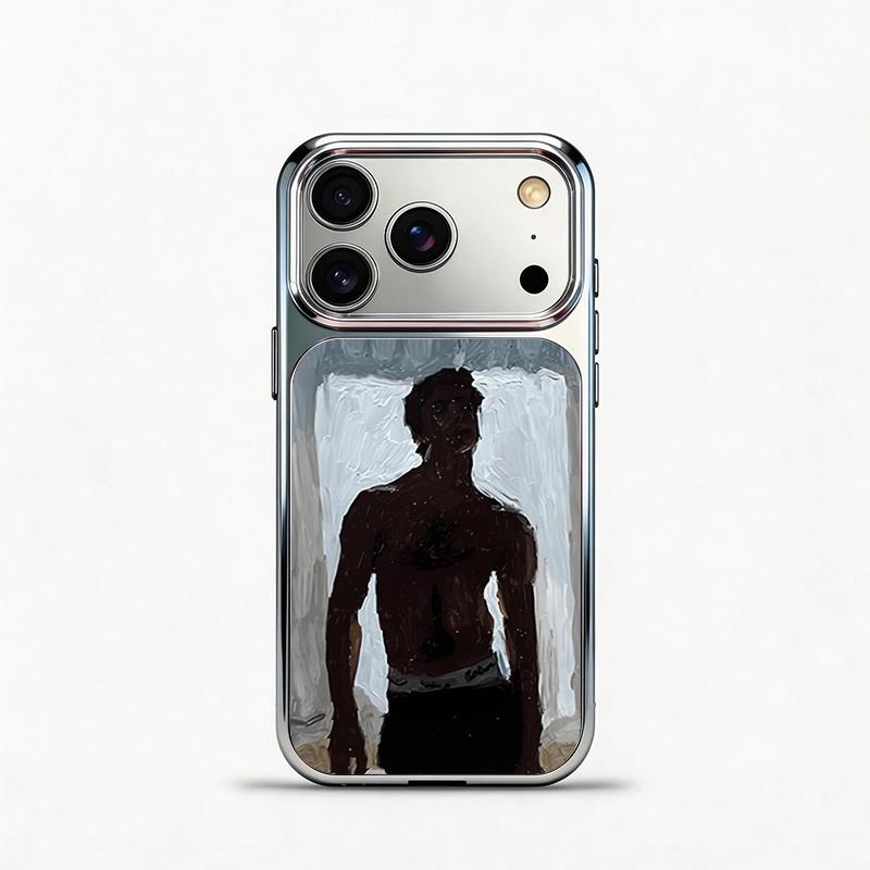 Glass Shockproof Electroplated Silver/Black Muscular Man Oil Painting iPhone 17ProMax Cover Precise Hole Alignment For Lens Frame 15ProMax Anti-yellow | 14ProMax Anti-fall | 13ProMax Ultra-thin Design 16ProMax AirPhoneCase