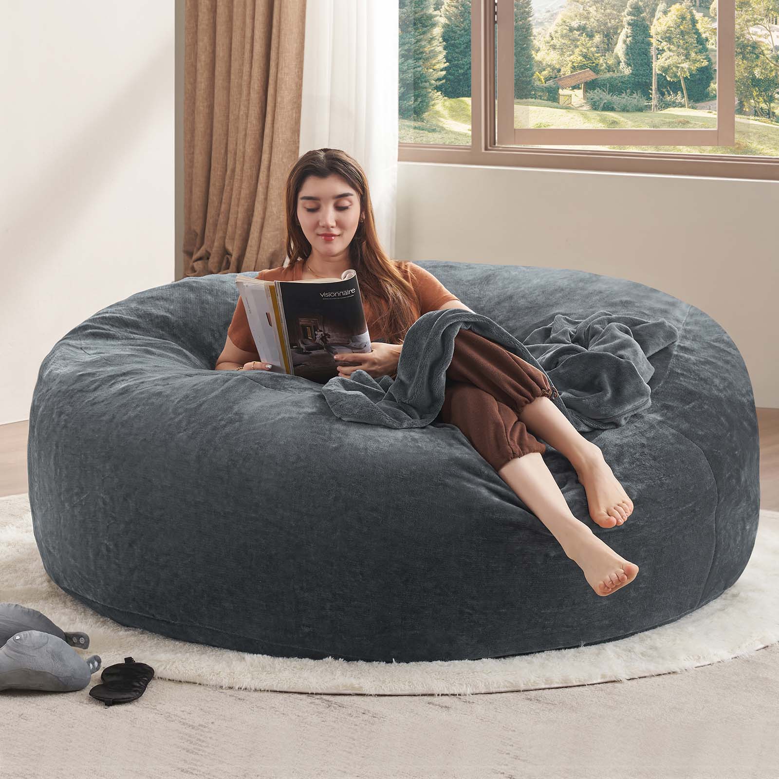 Bean Bag Chair for Adults, 6FT Giant Bean Bag with Filler & Machine Washable Cover, Fluffy Bean Bag Chairs Oversized Beanbag Lounge Chair for Living Room, Bedroom Dorm