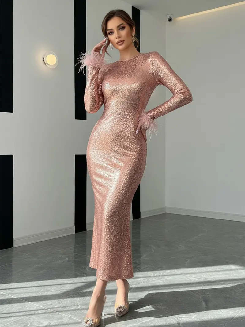 black elegant dress long sleeve Black Velvet Dress - Bridesmaid Dress main image 1