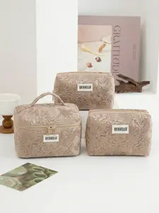 Large Capacity Makeup Bag, Leaf Pattern Travel Wash Kit, Cute Retro Zippered Portable Travel Case, Embroidered Linen Makeup Bag