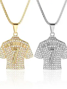 Hip Hop Sports Jewelry with Cristiano Ronaldo & Messi Design, Bling Rhinestone Jersey Pendant Necklace in Number 7 & 10, Unique Football Accessories, Fashion Matching Necklace
