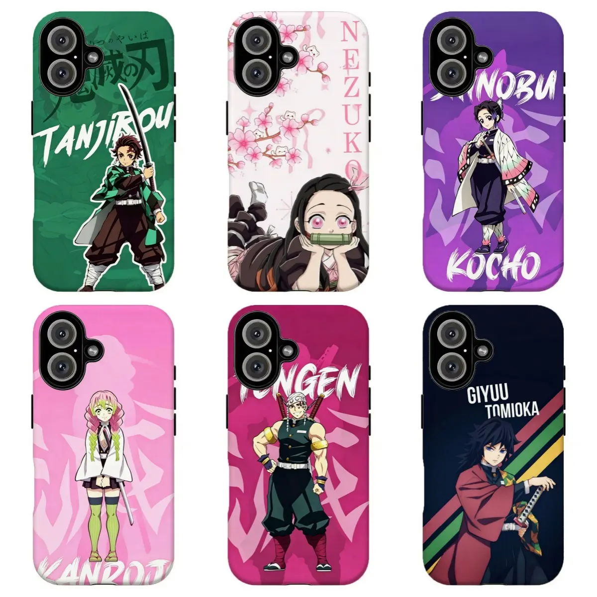 FL-D3mon Slayer Tanjiro/Nezuko/Giyu Phone Case, Green Pink Purple Anime Character Design Shockproof Phone Cover For iPhone 11 12 13 14 15 16 17 Air Pro Max for Samsung S26 S25 S24 S23 S22 S21 Case,Gift for her/him/fans