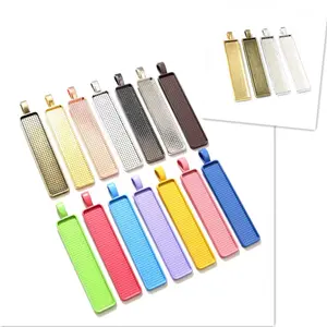 5pcs 10x50mm inner size Rectangle Pendant Cabochon Blank Base Setting Bezel Tray DIY Necklace Jewelry Making Accessories
