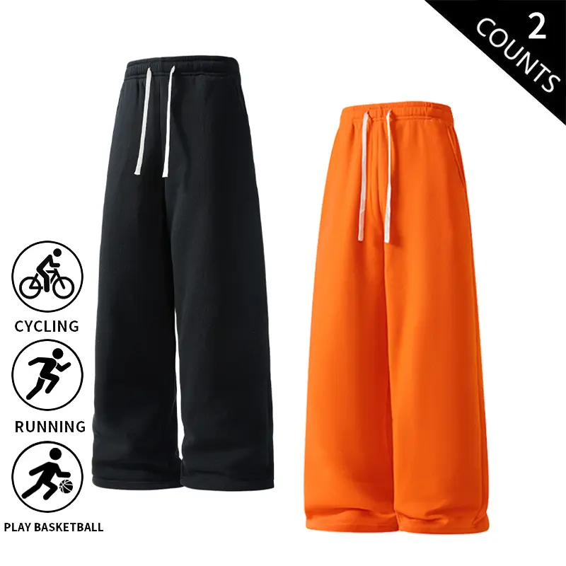 Men’s 2-Pack Plain Black & Dark Gray American Vintage Loose-Fit Drawstring Long Pants - Breathable Comfortable s Male Clothing Fashion Streetwear Baggy Leggings Grey Sweatpants Athletic Casual Straight-Leg Trousers