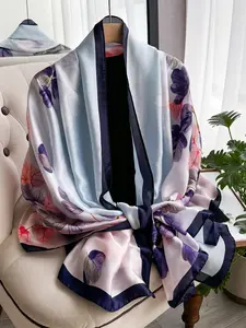 Women's Elegant Floral Print Silk Scarf, Fashionable Soft Lightweight Shawl for All Seasons, Casual Versatile Scarf for Women & Girls