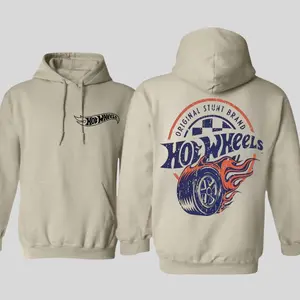 Hot Wheels Hoodie Vintage Stunt Brand Pullover, Retro Flame Tire Graphic, Classic Racing Streetwear Sweatshirt, Car Lover Gift