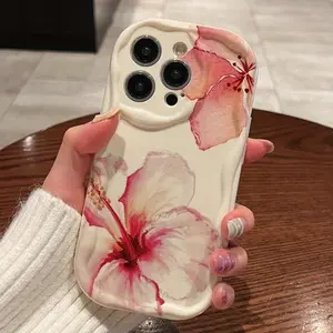Watercolor Hibiscus Wildflower Vibes Phone Case for iPhone 17/16/15/14/13/12/11 Pro Max/Pro/Air/Plus/Xs Elegant Shockproof TPU Wave Edge Full Protection Cover Durable Protective with Heat Dissipation and Fast Shipping Protector Cellphone Casing