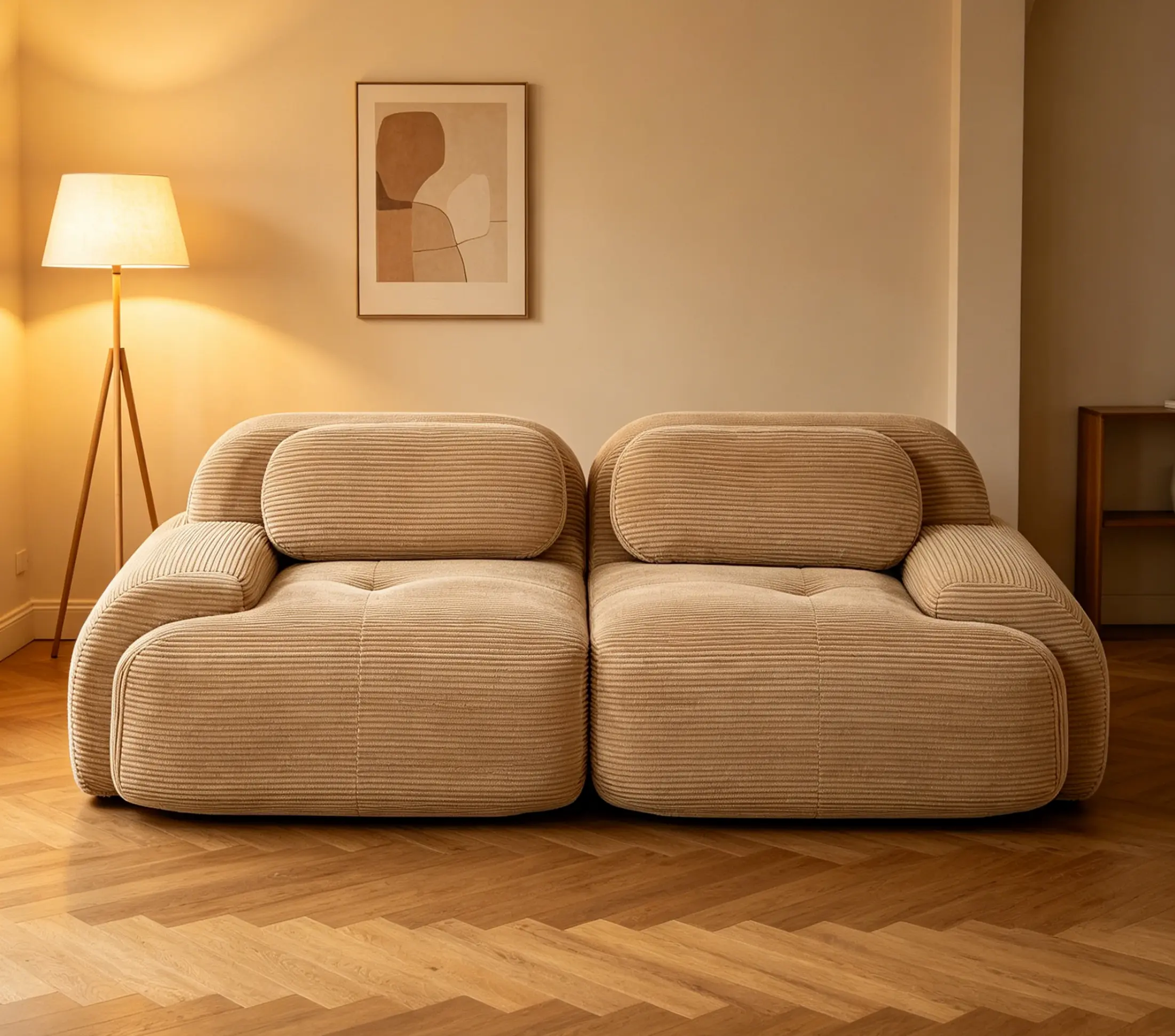 Luxury Corduroy Modular Loveseat - Curved Armrest Sofa with Anti-Slip Base, High-Resilience Sponge for Living Room, Bedroom